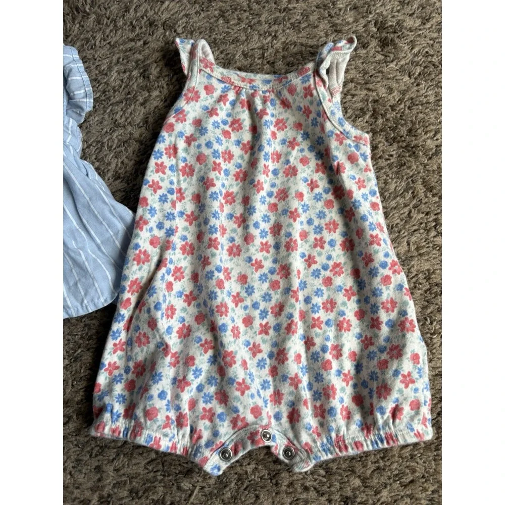 Carter's Baby Girls Lot of 2 Blue/White Floral Ruffle Romper Set 0-3M